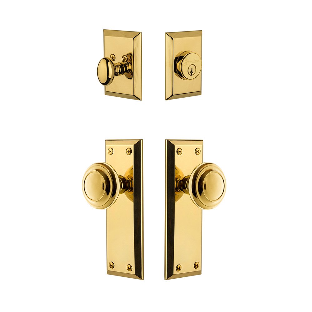 Fifth Avenue Plate With Circulaire Knob & Matching Deadbolt In Lifetime Brass