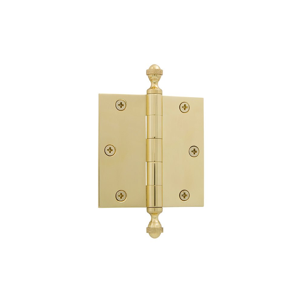 3 1/2" Acorn Tip Residential Hinge with Square Corners in Unlacquered Brass