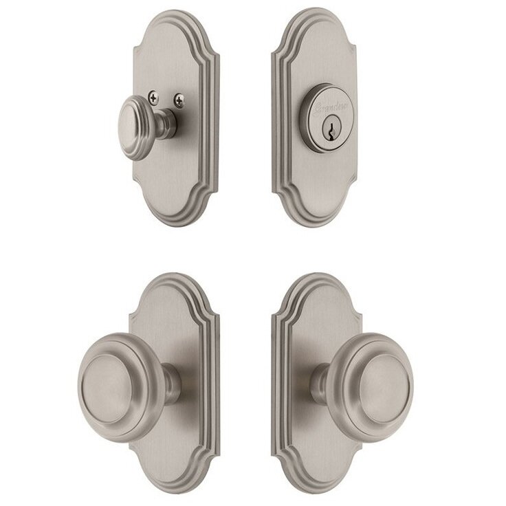 Handleset - Arc Plate With Circulaire Knob & Matching Deadbolt In Satin Nickel