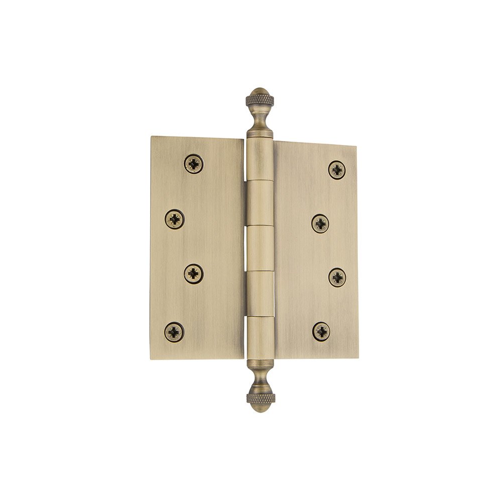 4" Acorn Tip Residential Hinge with Square Corners in Vintage Brass