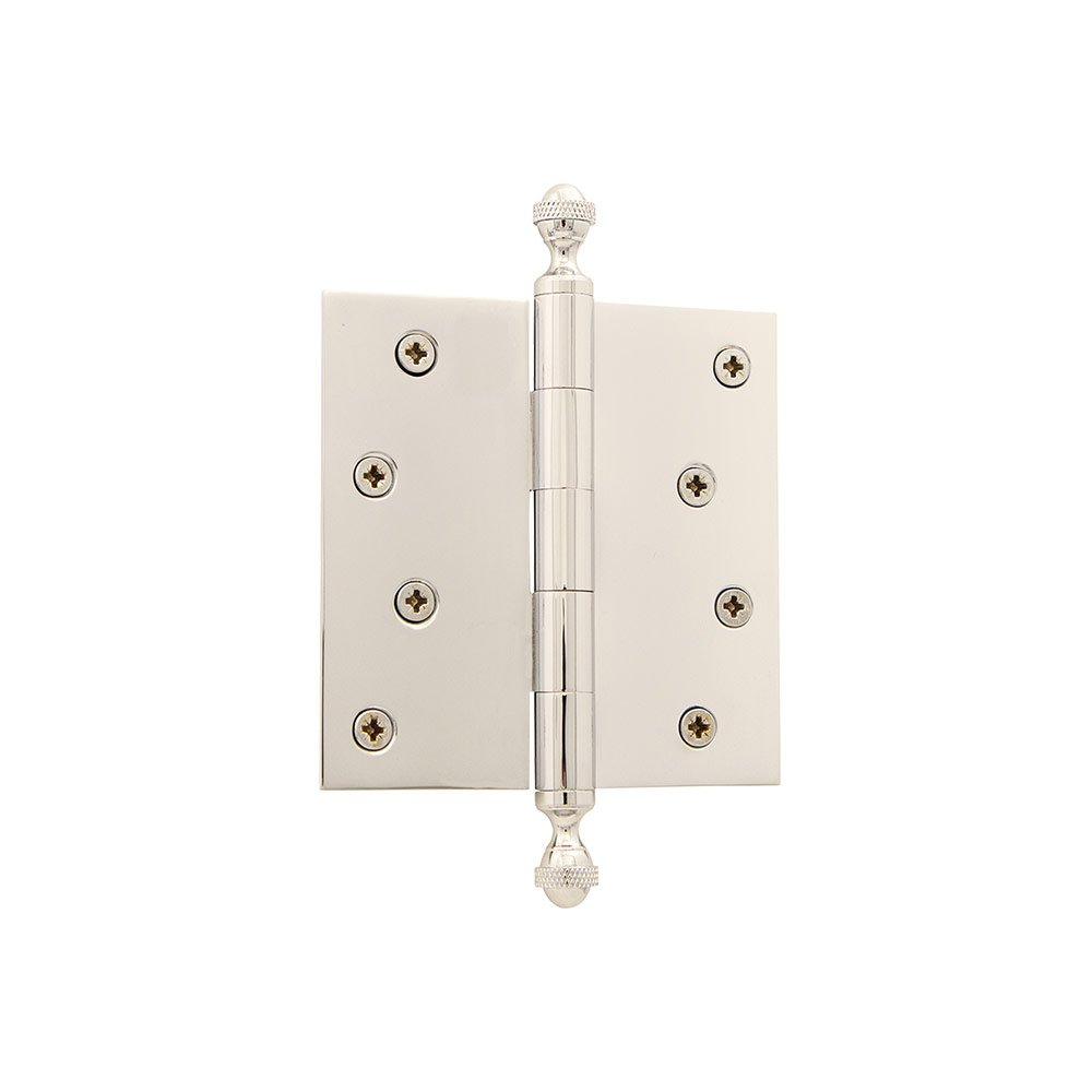 4" Acorn Tip Residential Hinge with Square Corners in Polished Nickel