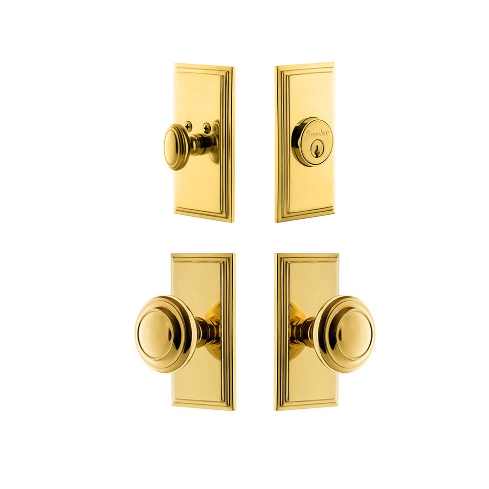 Handleset - Carre Plate With Circulaire Knob & Matching Deadbolt In Lifetime Brass