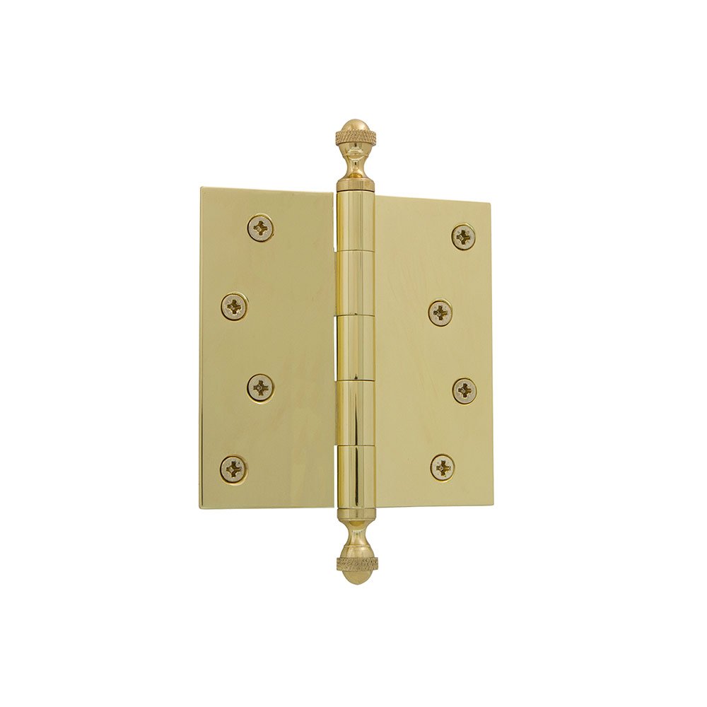 4" Acorn Tip Residential Hinge with Square Corners in Unlacquered Brass