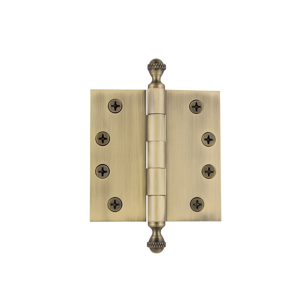 4" Acorn Tip Heavy Duty Hinge with Square Corners in Vintage Brass
