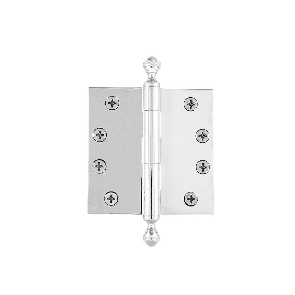 4" Acorn Tip Heavy Duty Hinge with Square Corners in Bright Chrome
