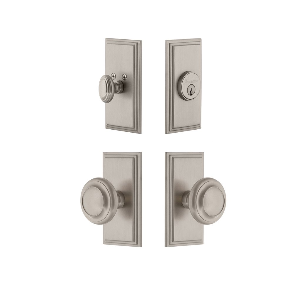 Handleset - Carre Plate With Circulaire Knob & Matching Deadbolt In Satin Nickel