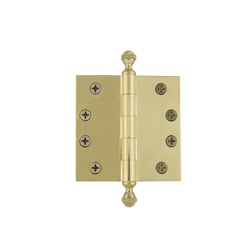 4" Acorn Tip Heavy Duty Hinge with Square Corners in Polished Brass