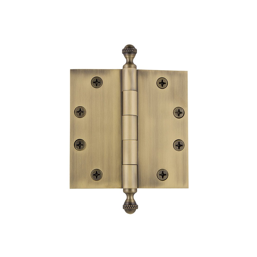 4 1/2" Acorn Tip Heavy Duty Hinge with Square Corners in Vintage Brass