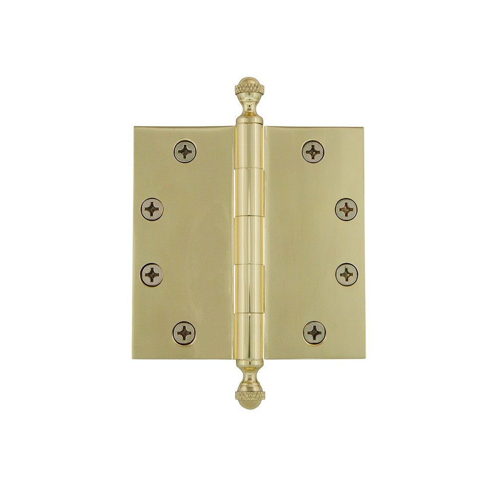 4 1/2" Acorn Tip Heavy Duty Hinge with Square Corners in Polished Brass