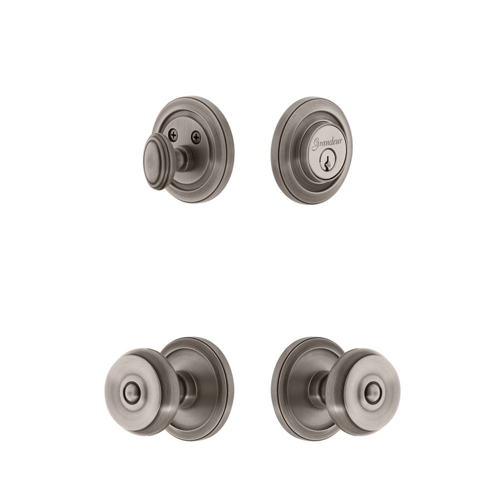 Handleset - Circulaire Rosette With Bouton Knob & Matching Deadbolt In Antique Pewter