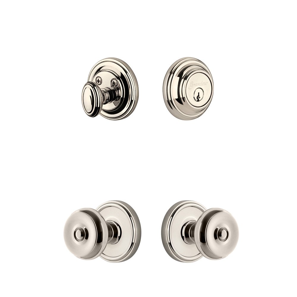 Handleset - Circulaire Rosette With Bouton Knob & Matching Deadbolt In Polished Nickel