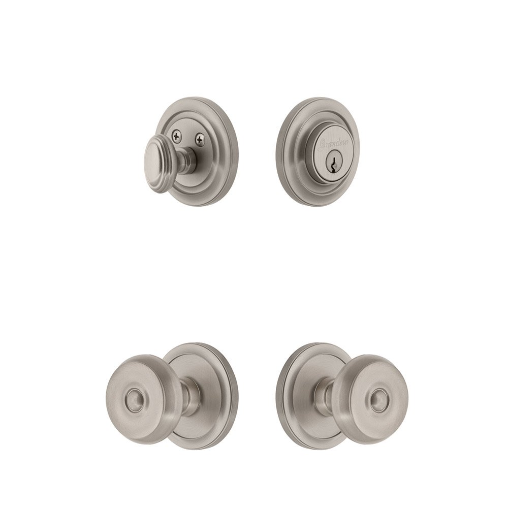 Handleset - Circulaire Rosette With Bouton Knob & Matching Deadbolt In Satin Nickel