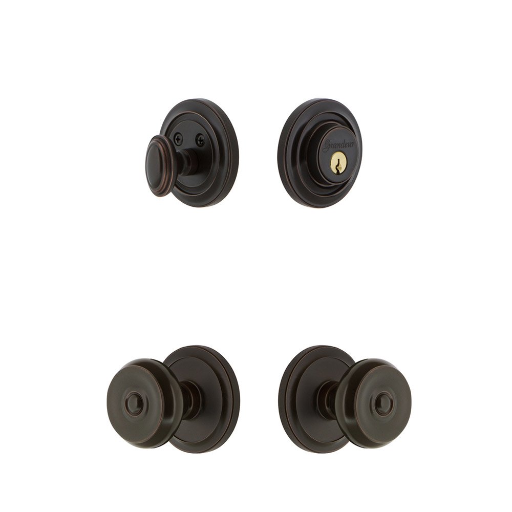 Handleset - Circulaire Rosette With Bouton Knob & Matching Deadbolt In Timeless Bronze