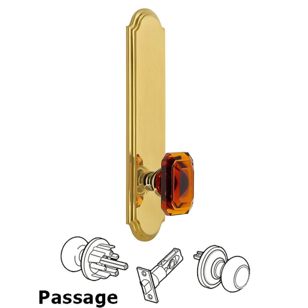 Tall Plate Passage with Baguette Amber Knob in Lifetime Brass