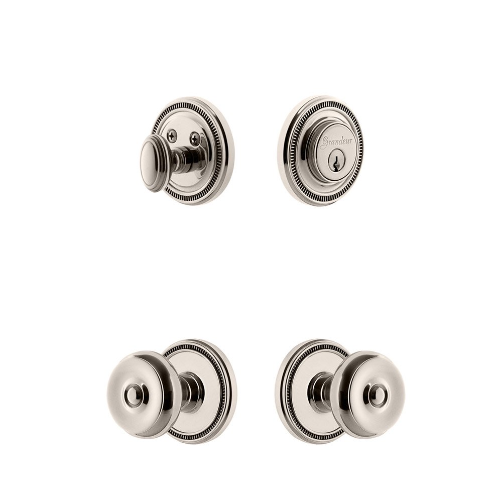 Soleil Rosette With Bouton Knob & Matching Deadbolt In Polished Nickel