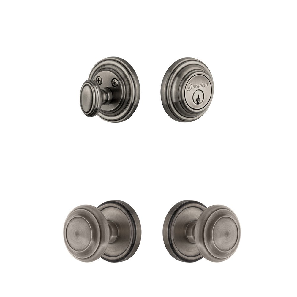 Georgetown Rosette With Circulaire Knob & Matching Deadbolt In Antique Pewter