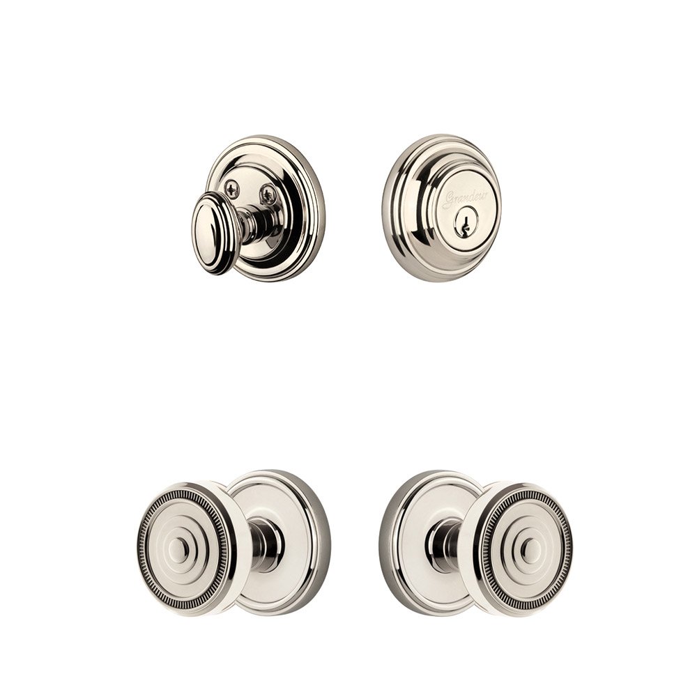 Georgetown Rosette With Soleil Knob & Matching Deadbolt In Polished Nickel