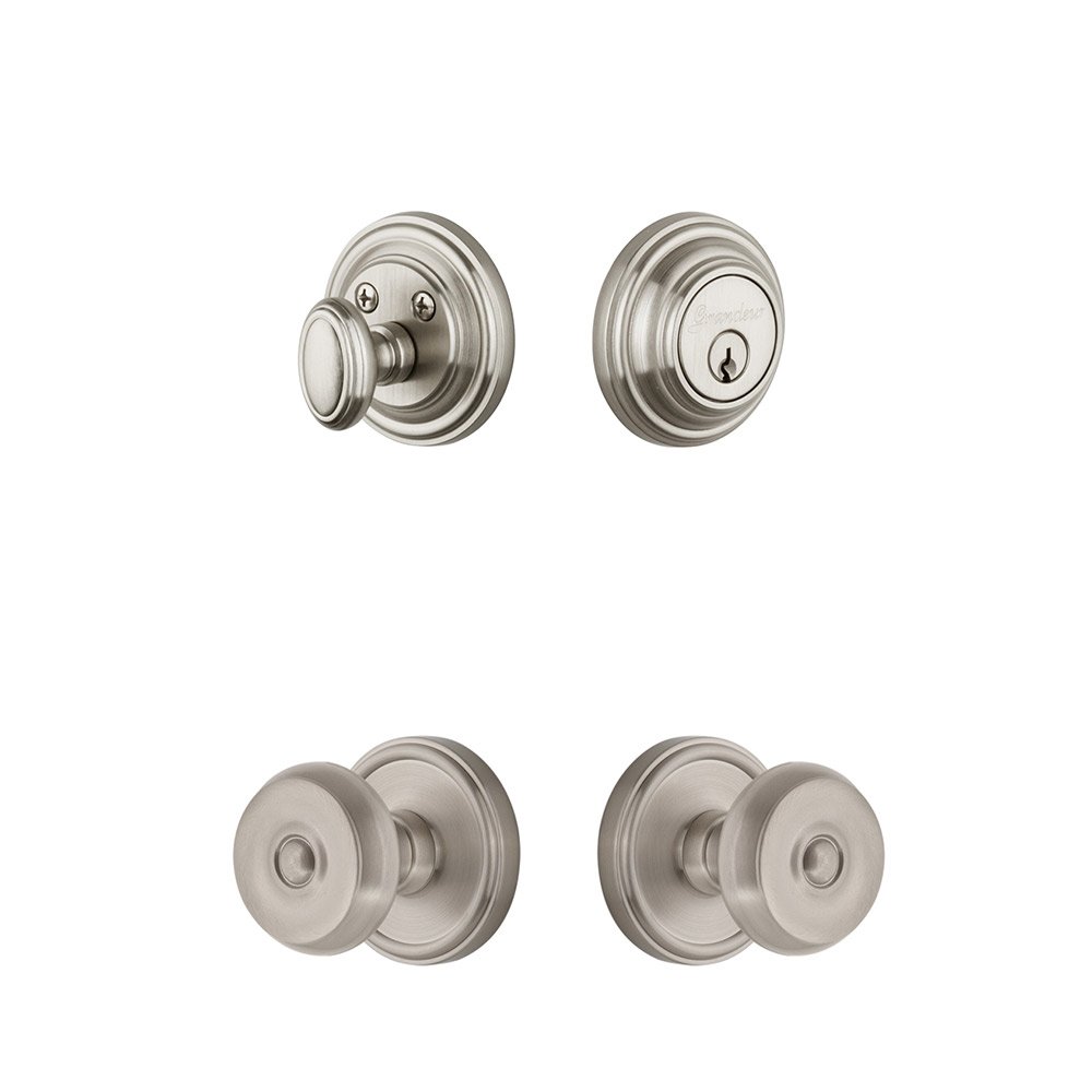 Georgetown Rosette With Bouton Knob & Matching Deadbolt In Satin Nickel