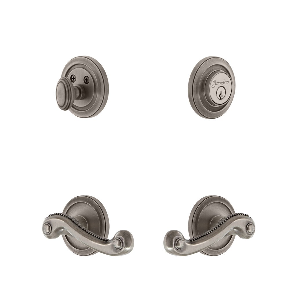 Handleset - Circulaire Rosette With Newport Lever & Matching Deadbolt In Antique Pewter
