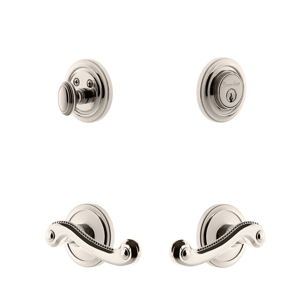 Handleset - Circulaire Rosette With Newport Lever & Matching Deadbolt In Polished Nickel