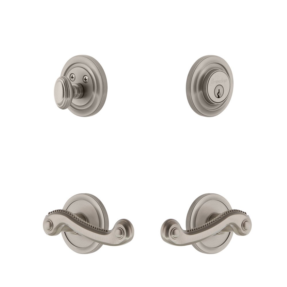 Handleset - Circulaire Rosette With Newport Lever & Matching Deadbolt In Satin Nickel