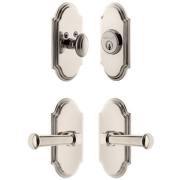 Handleset - Arc Plate With Georgetown Lever & Matching Deadbolt In Polished Nickel