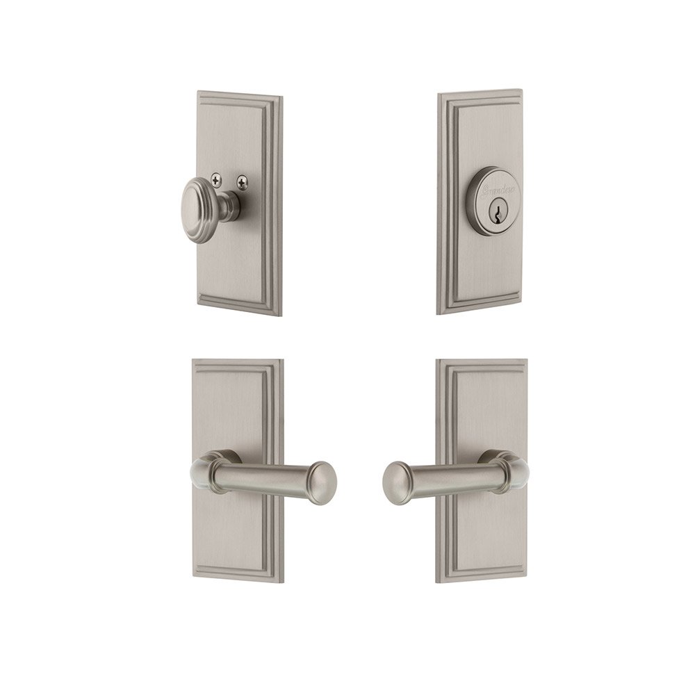 Handleset - Carre Plate With Georgetown Lever & Matching Deadbolt In Satin Nickel