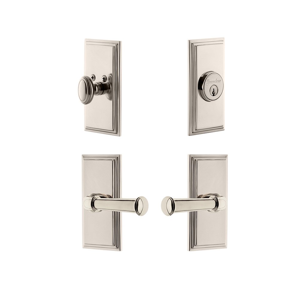 Handleset - Carre Plate With Georgetown Lever & Matching Deadbolt In Polished Nickel
