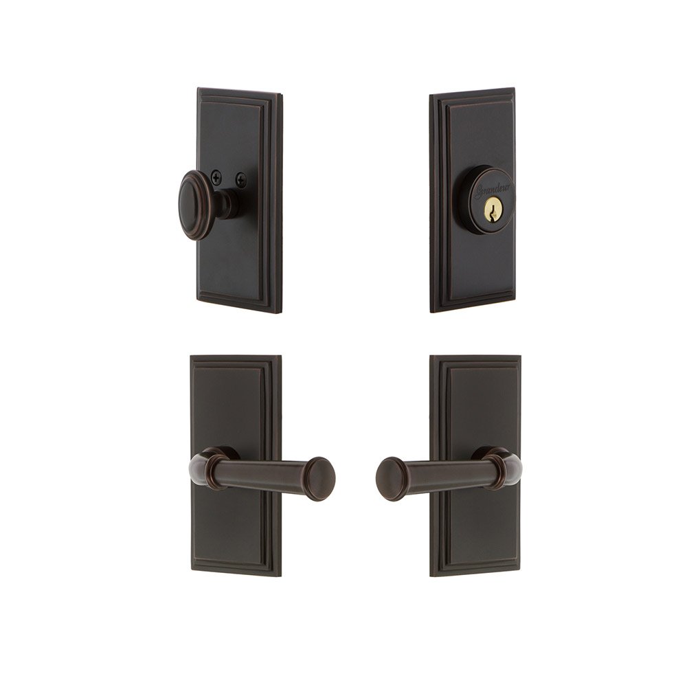 Handleset - Carre Plate With Georgetown Lever & Matching Deadbolt In Timeless Bronze