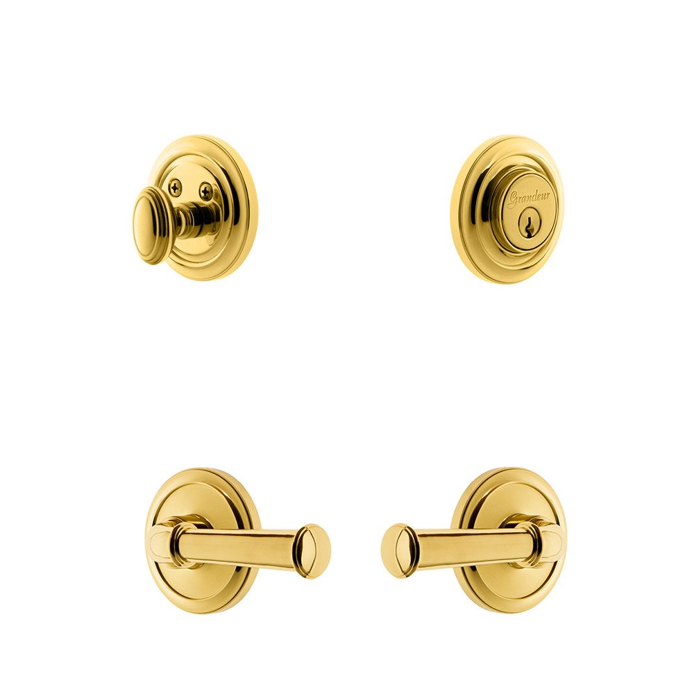 Handleset - Circulaire Rosette With Georgetown Lever & Matching Deadbolt In Lifetime Brass
