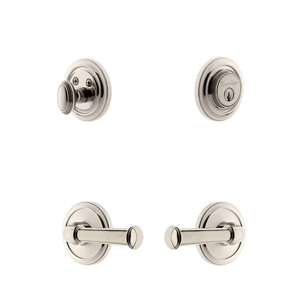 Handleset - Circulaire Rosette With Georgetown Lever & Matching Deadbolt In Polished Nickel