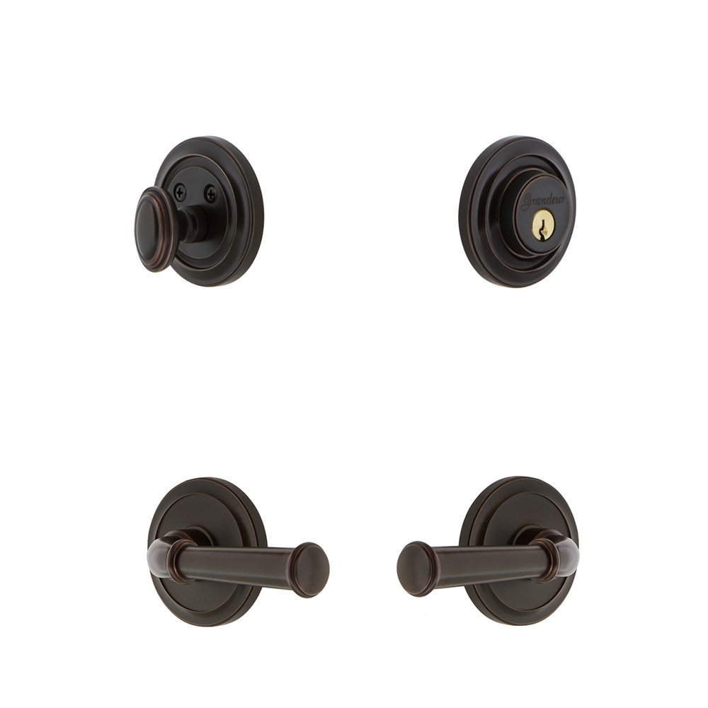 Handleset - Circulaire Rosette With Georgetown Lever & Matching Deadbolt In Timeless Bronze