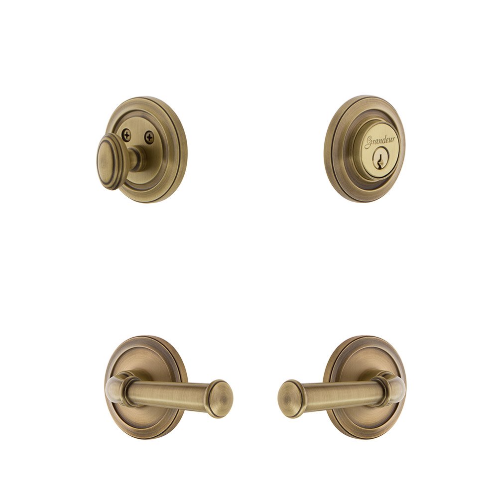 Handleset - Circulaire Rosette With Georgetown Lever & Matching Deadbolt In Vintage Brass
