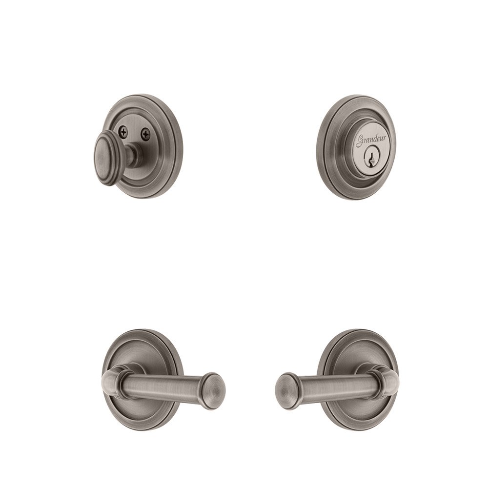Handleset - Circulaire Rosette With Georgetown Lever & Matching Deadbolt In Antique Pewter