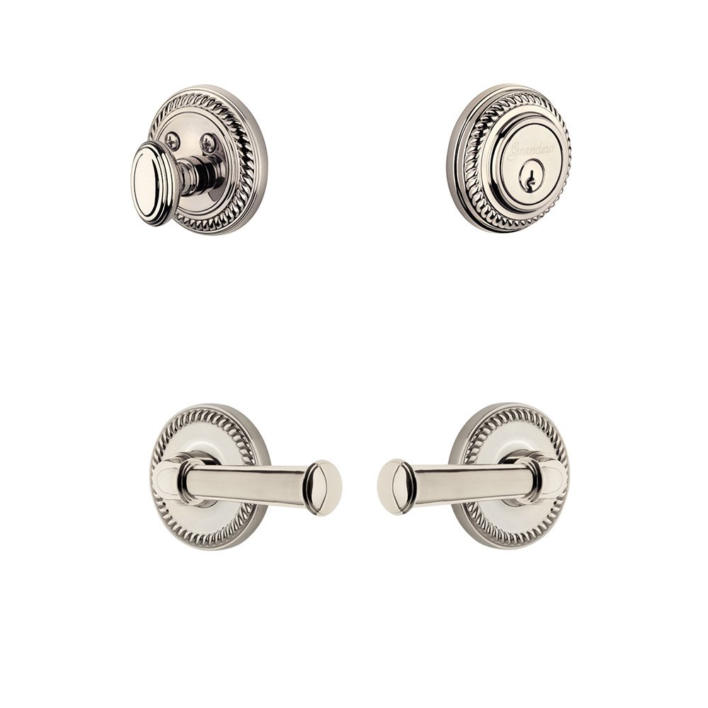 Handleset - Newport Rosette With Georgetown Lever & Matching Deadbolt In Polished Nickel