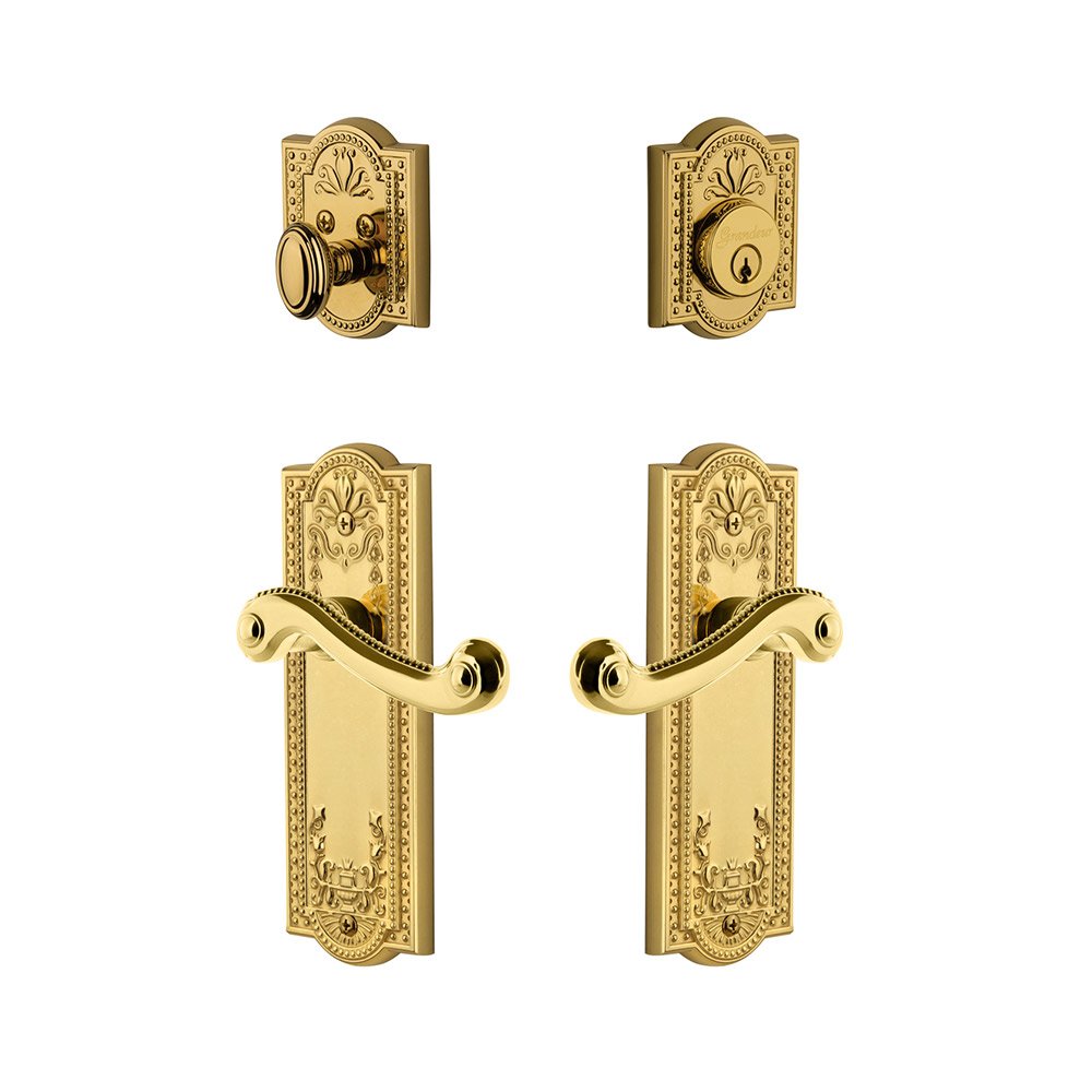 Parthenon Plate With Newport Lever & Matching Deadbolt In Lifetime Brass