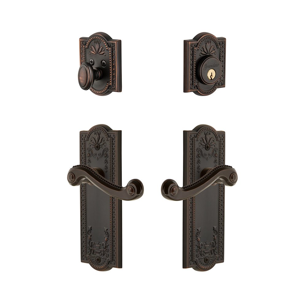 Parthenon Plate With Newport Lever & Matching Deadbolt In Timeless Bronze