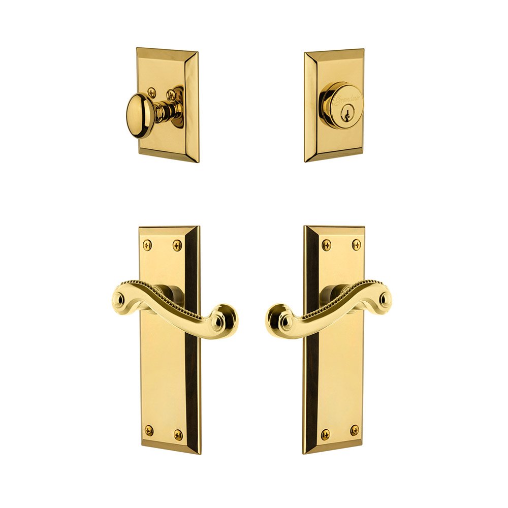 Fifth Avenue Plate With Newport Lever & Matching Deadbolt In Lifetime Brass