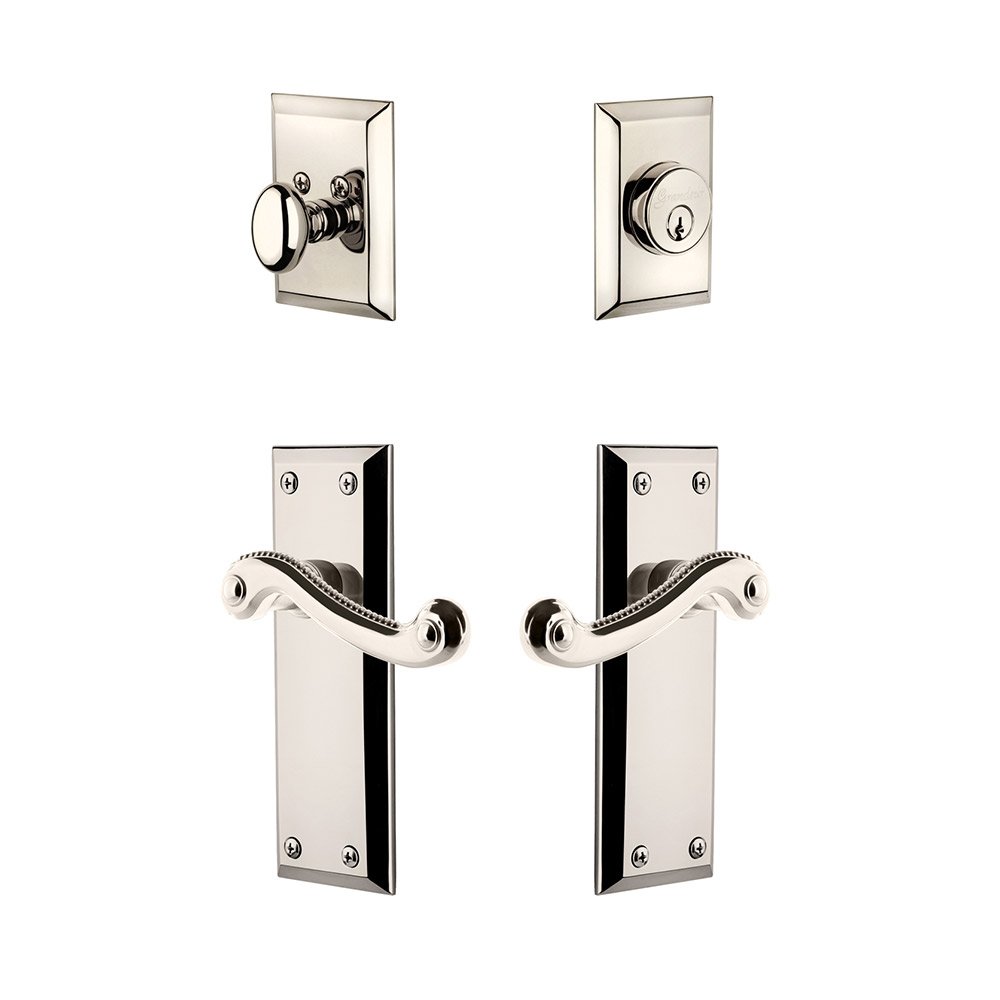 Fifth Avenue Plate With Newport Lever & Matching Deadbolt In Polished Nickel