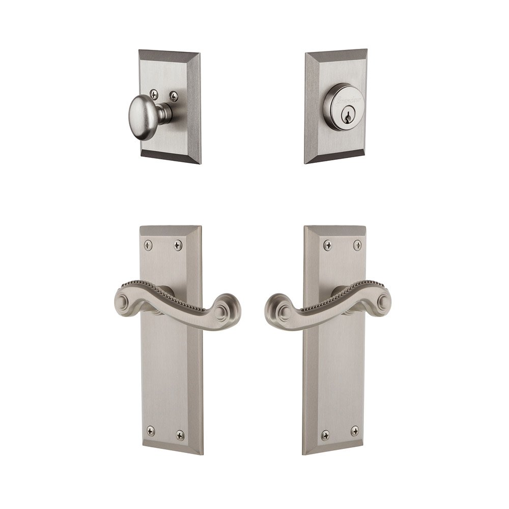 Fifth Avenue Plate With Newport Lever & Matching Deadbolt In Satin Nickel