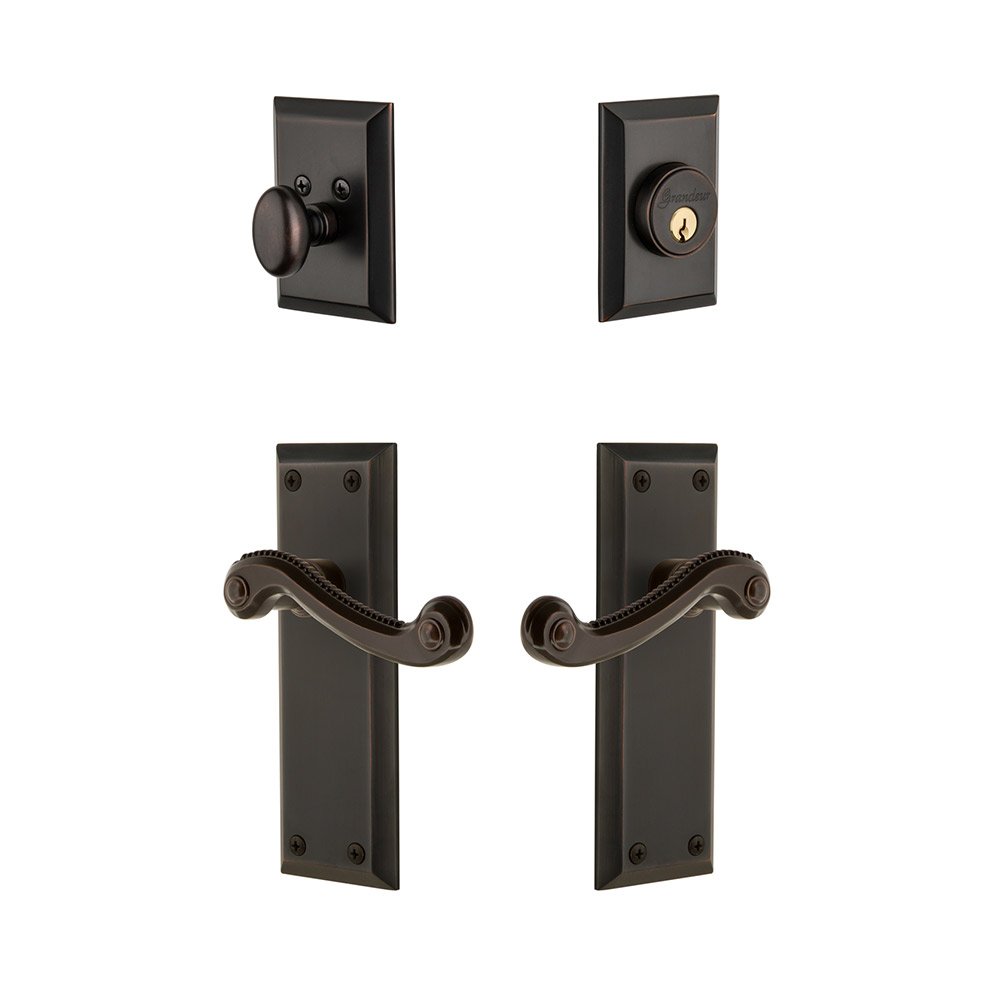 Fifth Avenue Plate With Newport Lever & Matching Deadbolt In Timeless Bronze