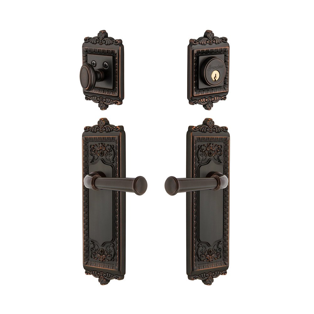 Windsor Plate With Georgetown Lever & Matching Deadbolt In Timeless Bronze