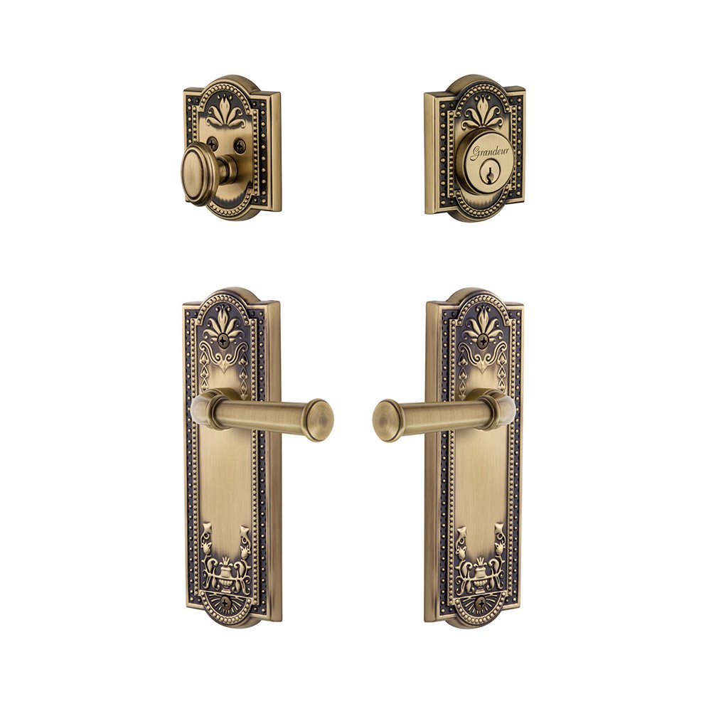 Parthenon Plate With Georgetown Lever & Matching Deadbolt In Vintage Brass