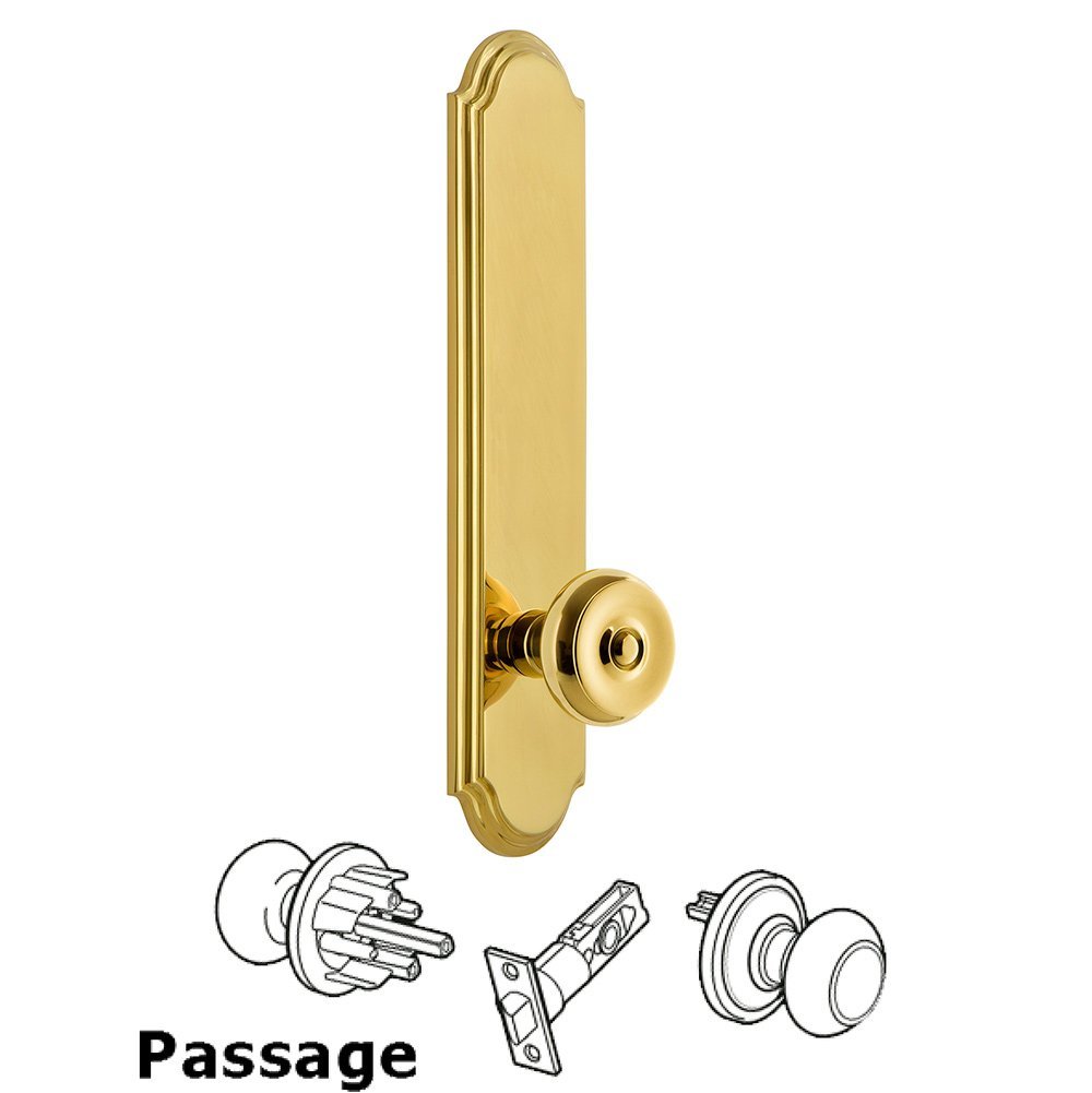 Tall Plate Passage with Bouton Knob in Polished Brass