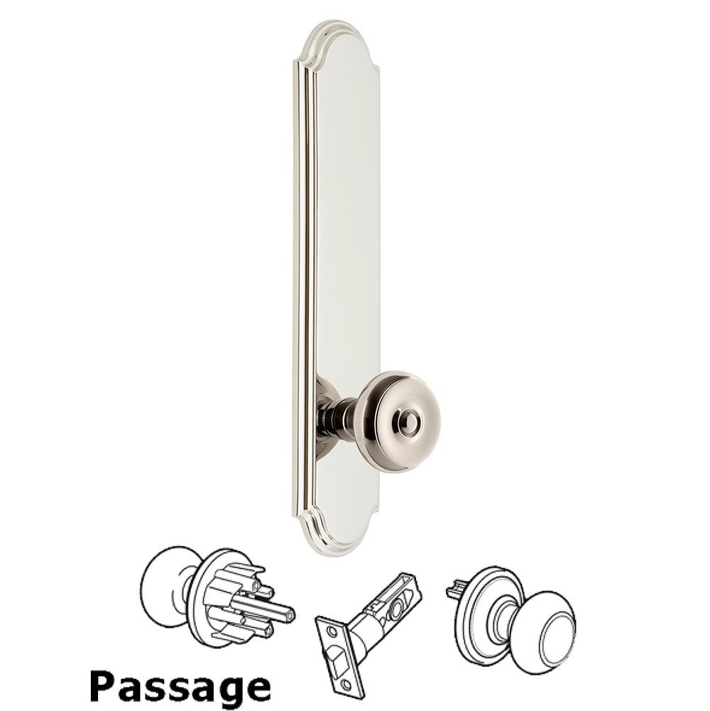 Tall Plate Passage with Bouton Knob in Polished Nickel