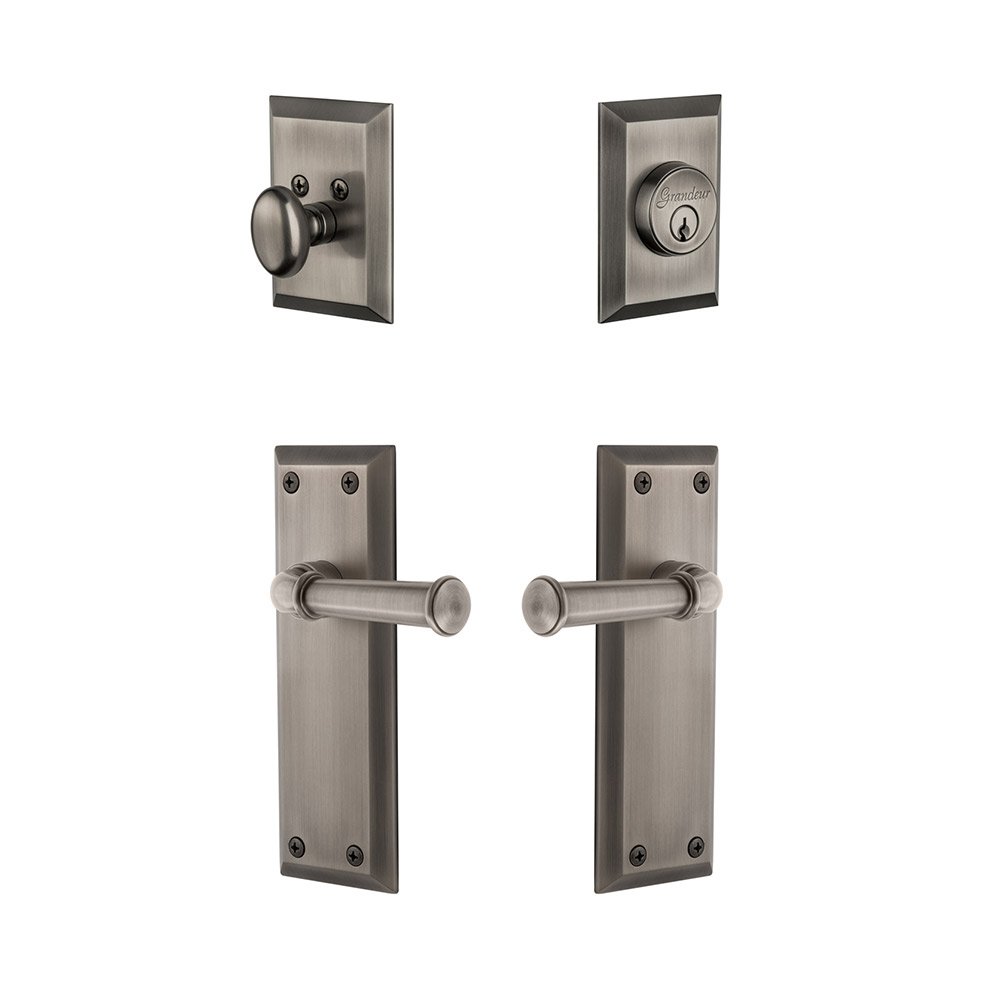 Fifth Avenue Plate With Georgetown Lever & Matching Deadbolt In Antique Pewter