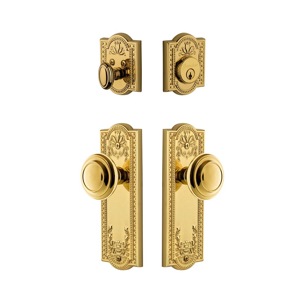 Parthenon Plate With Circulaire Knob & Matching Deadbolt In Lifetime Brass