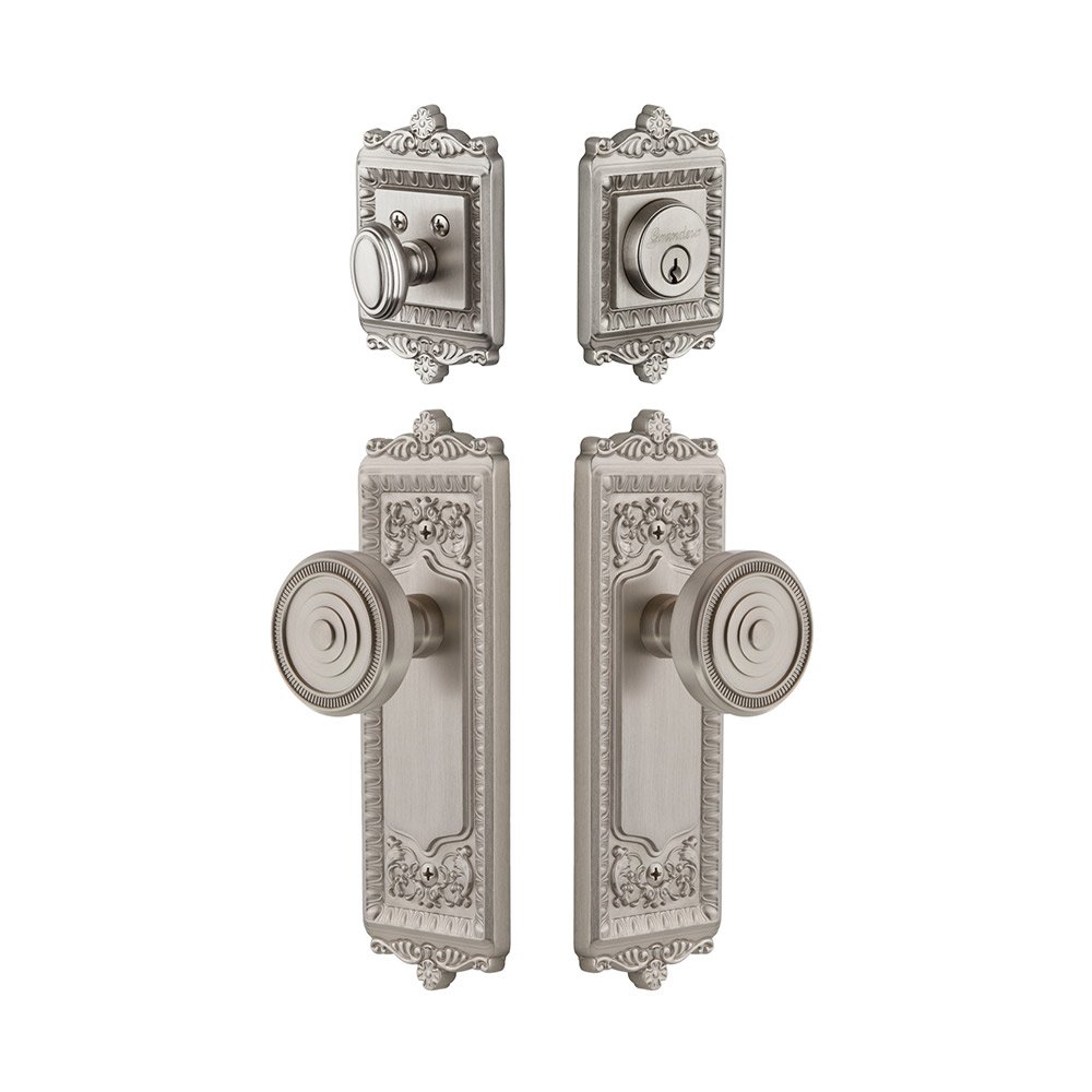 Windsor Plate With Soleil Knob & Matching Deadbolt In Satin Nickel