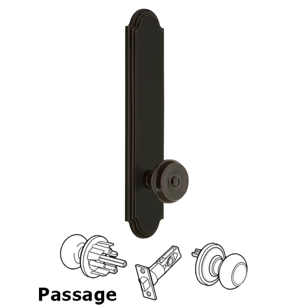 Tall Plate Passage with Bouton Knob in Timeless Bronze