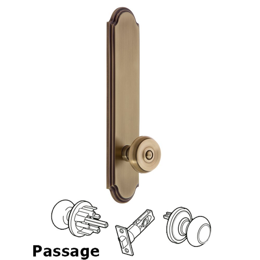 Tall Plate Passage with Bouton Knob in Vintage Brass